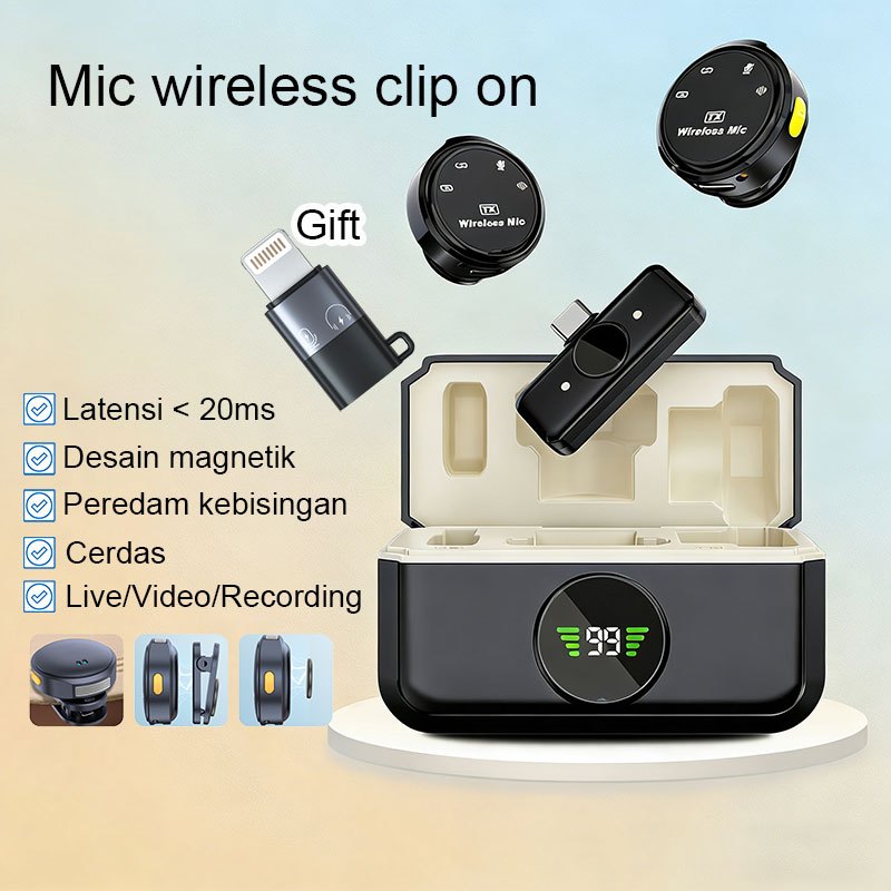 Mic wireless clip on 2 Mic Pengurangan Kebisingan Yang Cerdas Microphone Wireless Clip On Wireless M