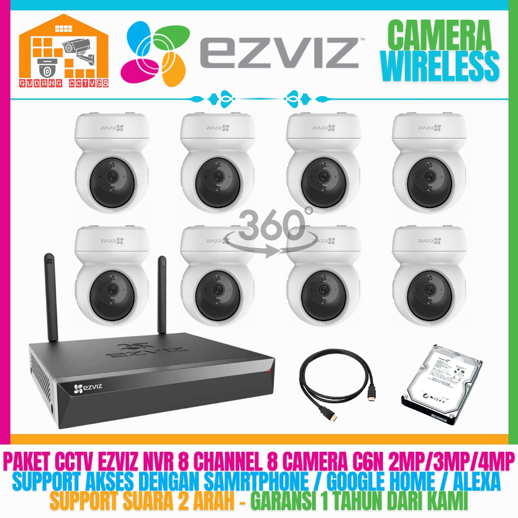 Paket CCTV Ezviz Wireless NVR 8 Channel 8 Camera Indoor Ezviz 4MP 3MP 2MP Audio 2 Way Ezviz