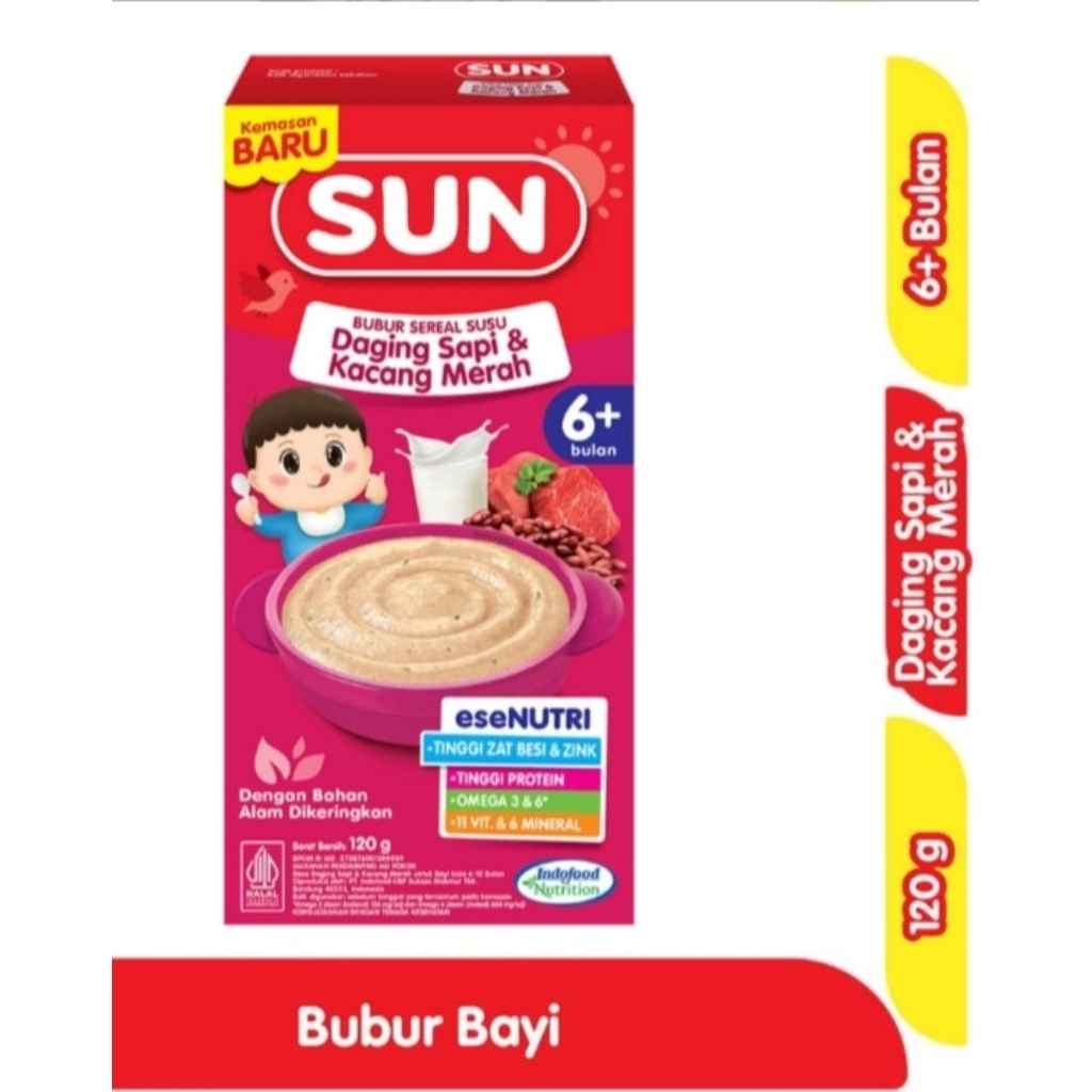 ED Juli 2027 Sun Bubur Sereal Susu Daging Sapi & Kacang Merah 120 gr Box @ 1 kotak Sun Bubur Bayi