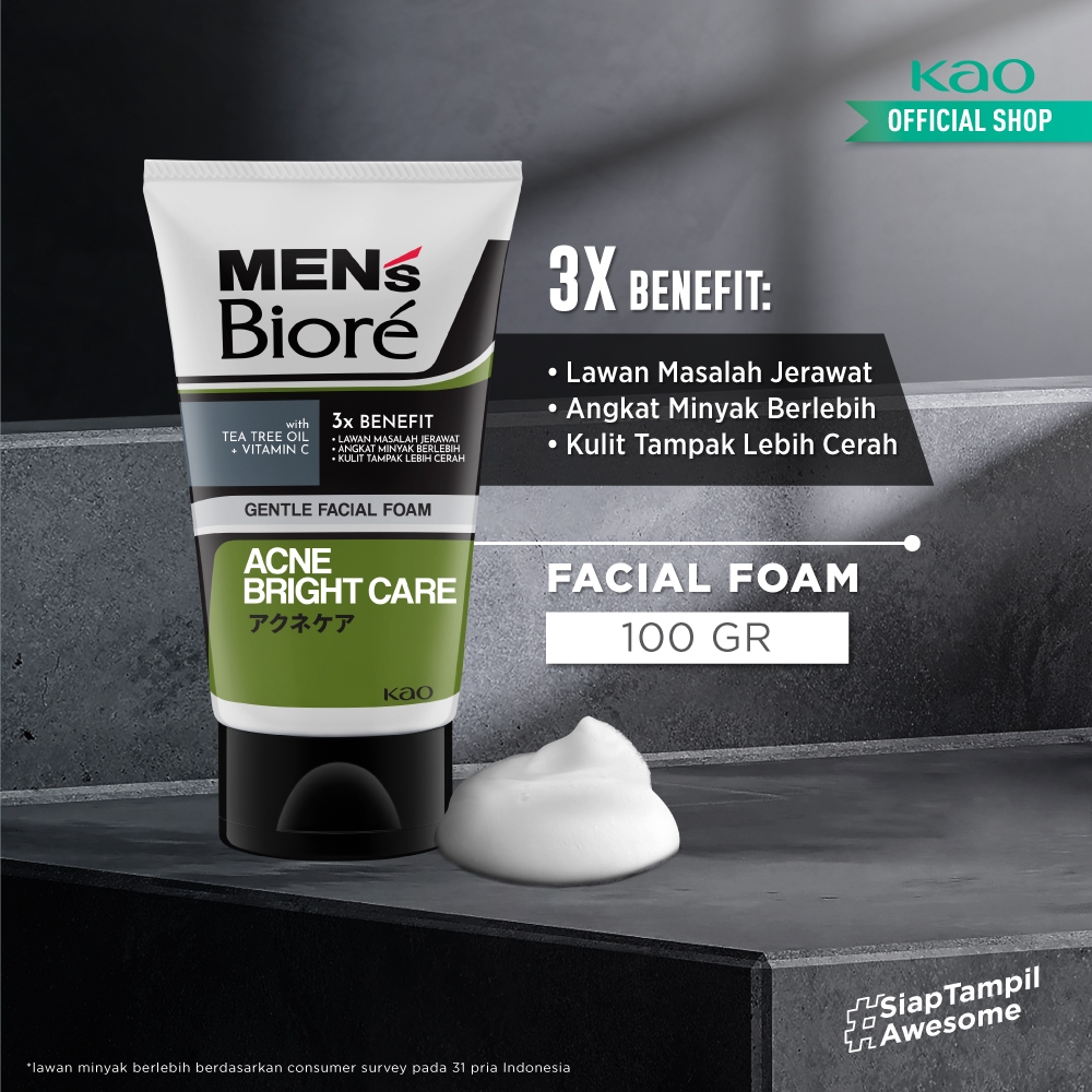 Men's Biore Non Scrub Sabun Muka Pria Untuk Kulit Berjerawat Acne Skincare Tea Tree Oil 100 gr - Fac