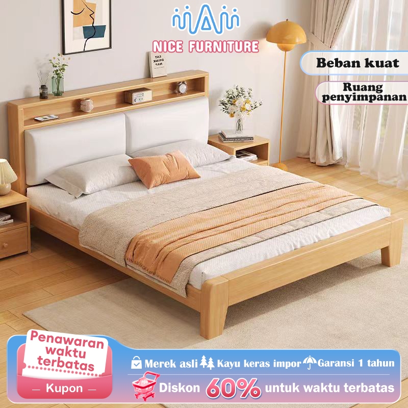 Dipan Kayu Tempat Tidur Kayu Solid Dengan Sandaran Empuk Divan Kasur Ranjang Kayu