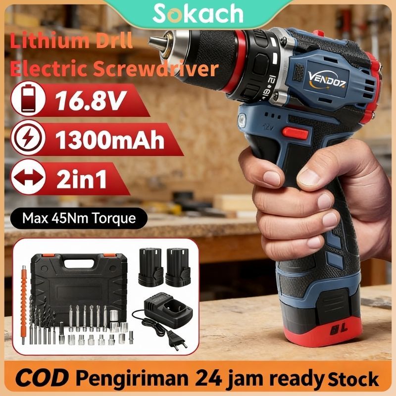 Vendoz COD Bor Listrik Tanpa Sikat 16.8v/12v baterai bor cas / bor cordless elektrik/ Set Bor Tanpa 