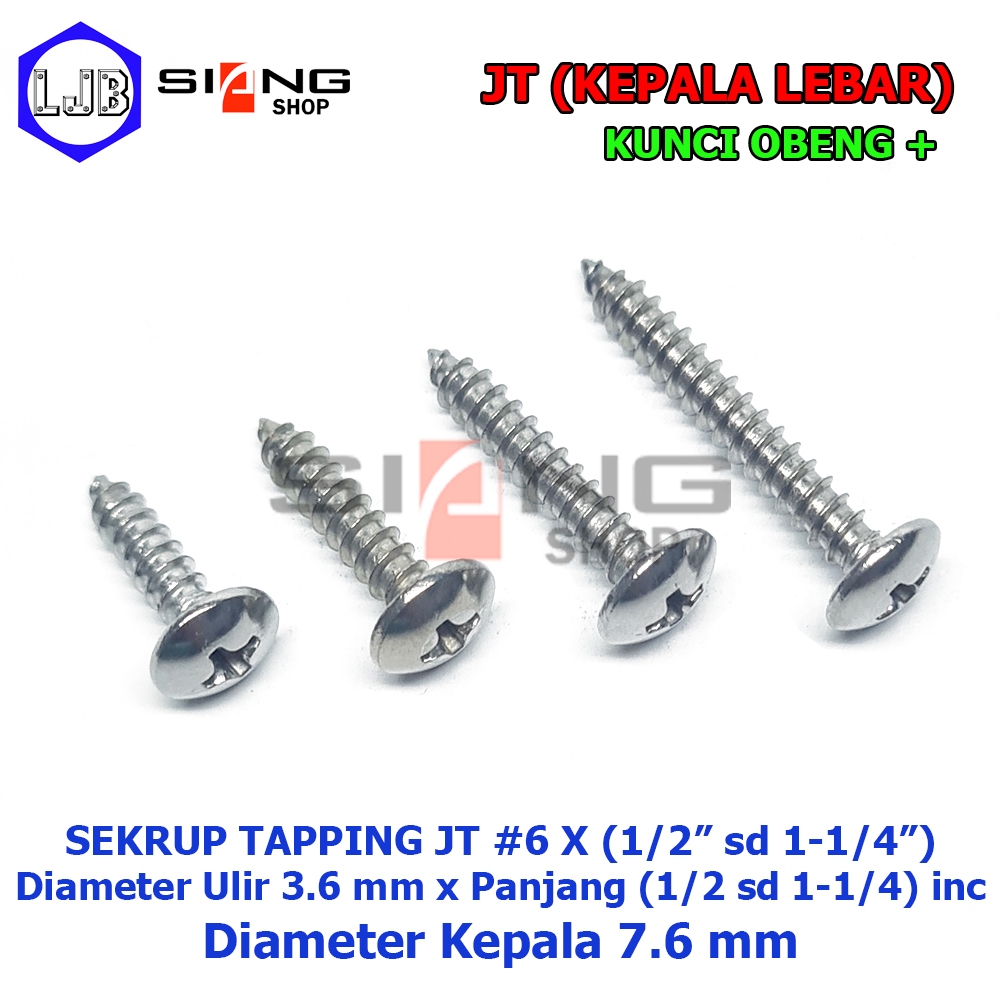Baut Stainless JT #6 Sekrup Tapping Screw Kepala Lebar