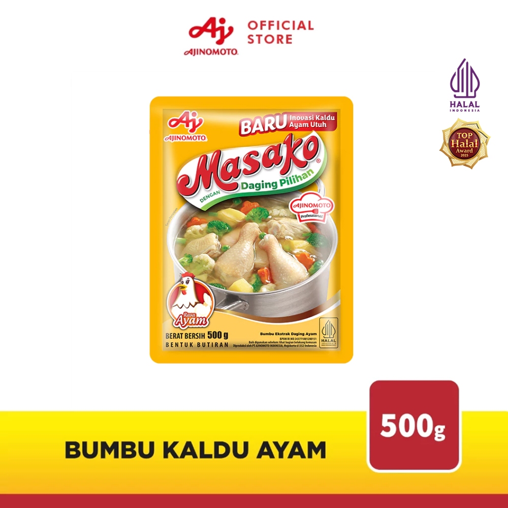 MASAKO® Bumbu Kaldu Ayam Penyedap Rasa 500G (1pcs) - Dibuat Dengan Daging Ayam Asli Dan Rempah Pilih