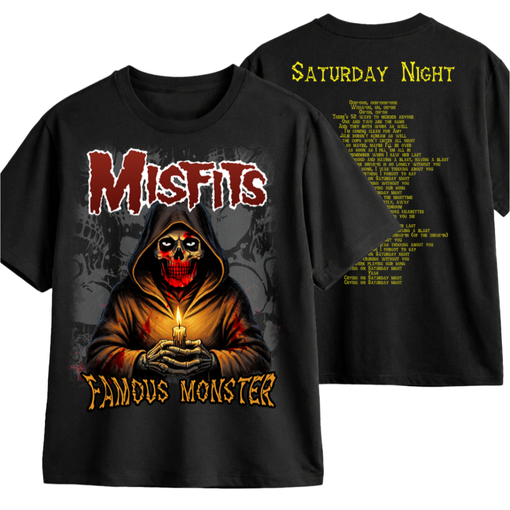 MISFITS KAOS BAND FAMOUS MONSTER TSHIRT OVERSIZE LENGAN PENDEK HITAM JUMBO BIG SIZE
