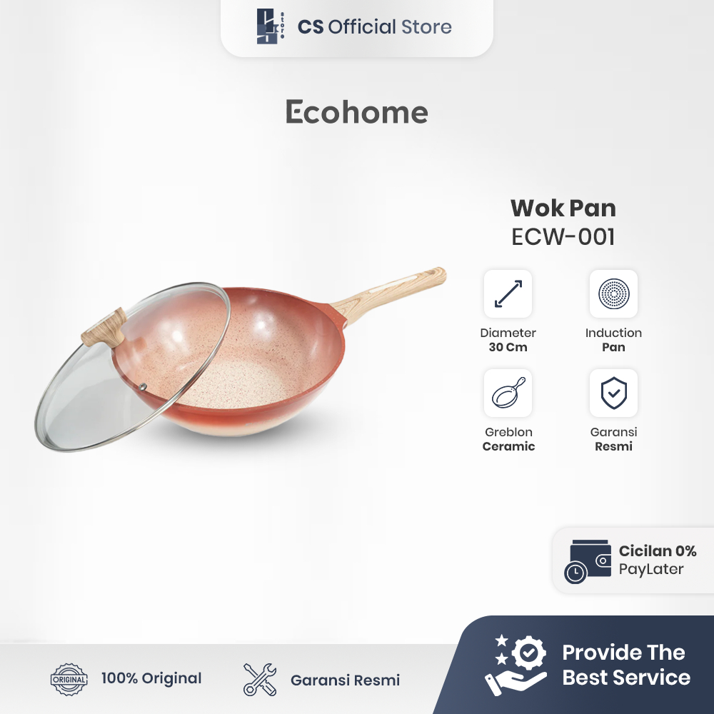 Ecohome Cookware | Wok Pan 30 cm | Ceramic Coating | Anti Lengket | Wok Pan Ecohome 30 cm