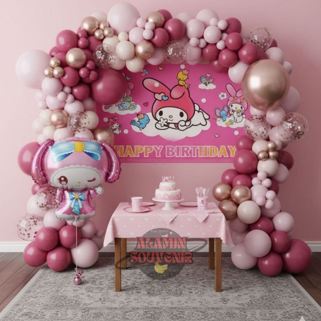 Paket Balon Melody Ulang Tahun Anak Perempuan Set Dekorasi Ultah Garland Anak Perempuan
