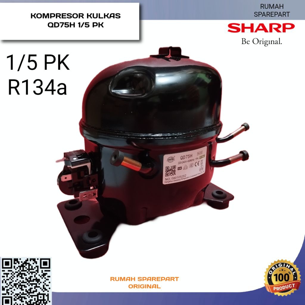 KOMPRESOR KULKAS SHARP ORIGINAL QD75H 1/5 PK R134A