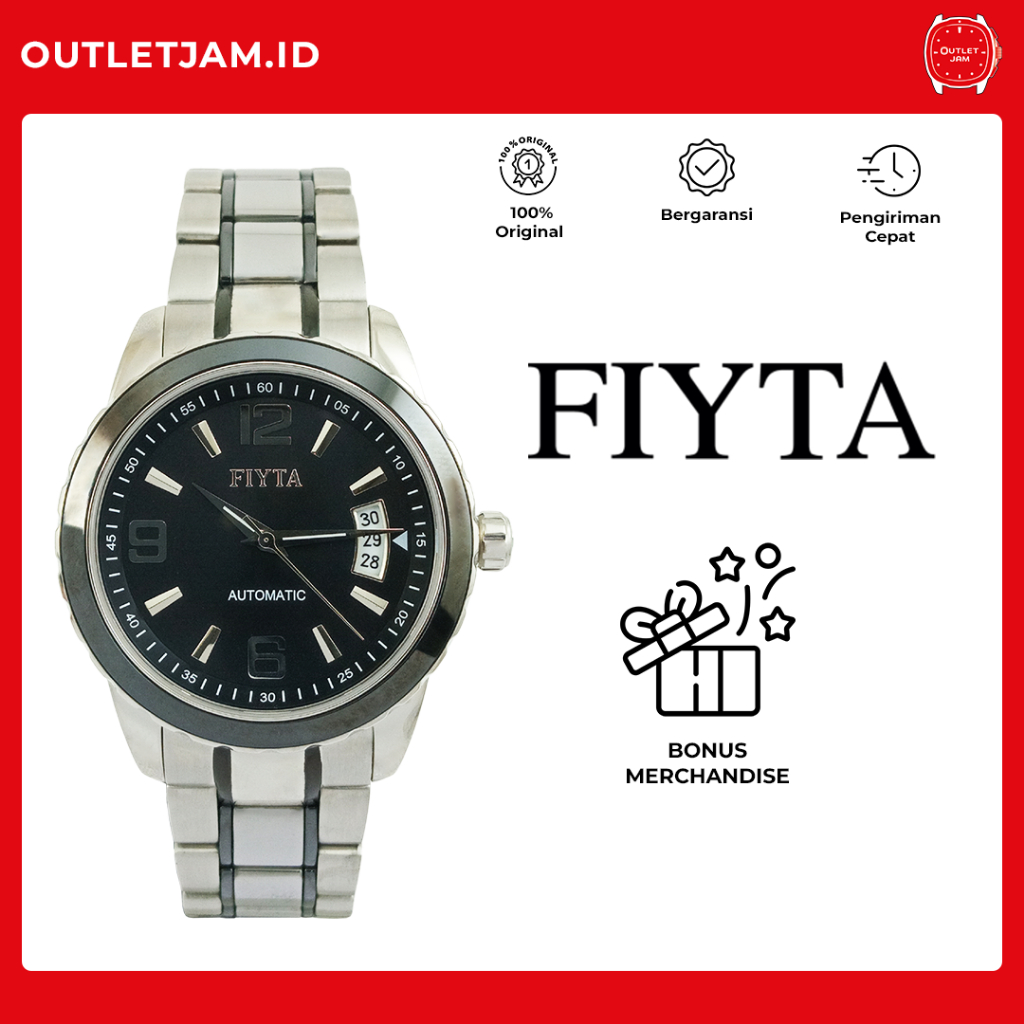 Jam Tangan AUTOMATIC FIYTA ETERNITY GENT  SS CASE BLACK DIAL SS BRACELET