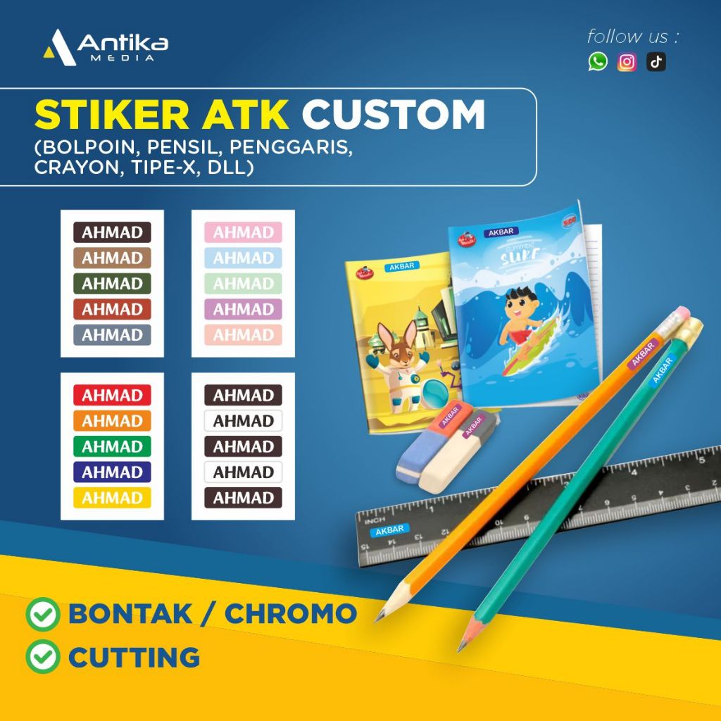 STIKER NAMA | LABEL ALAT TULIS | CUSTOM NAMA | SIMPEL