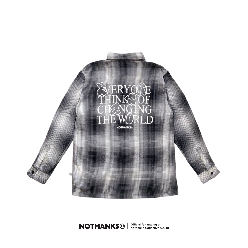 KEMEJA FLANEL VETERANO NOTHANKS EVERYONE GREY flanel kotak kotak pria wanita distro clothing tebal h