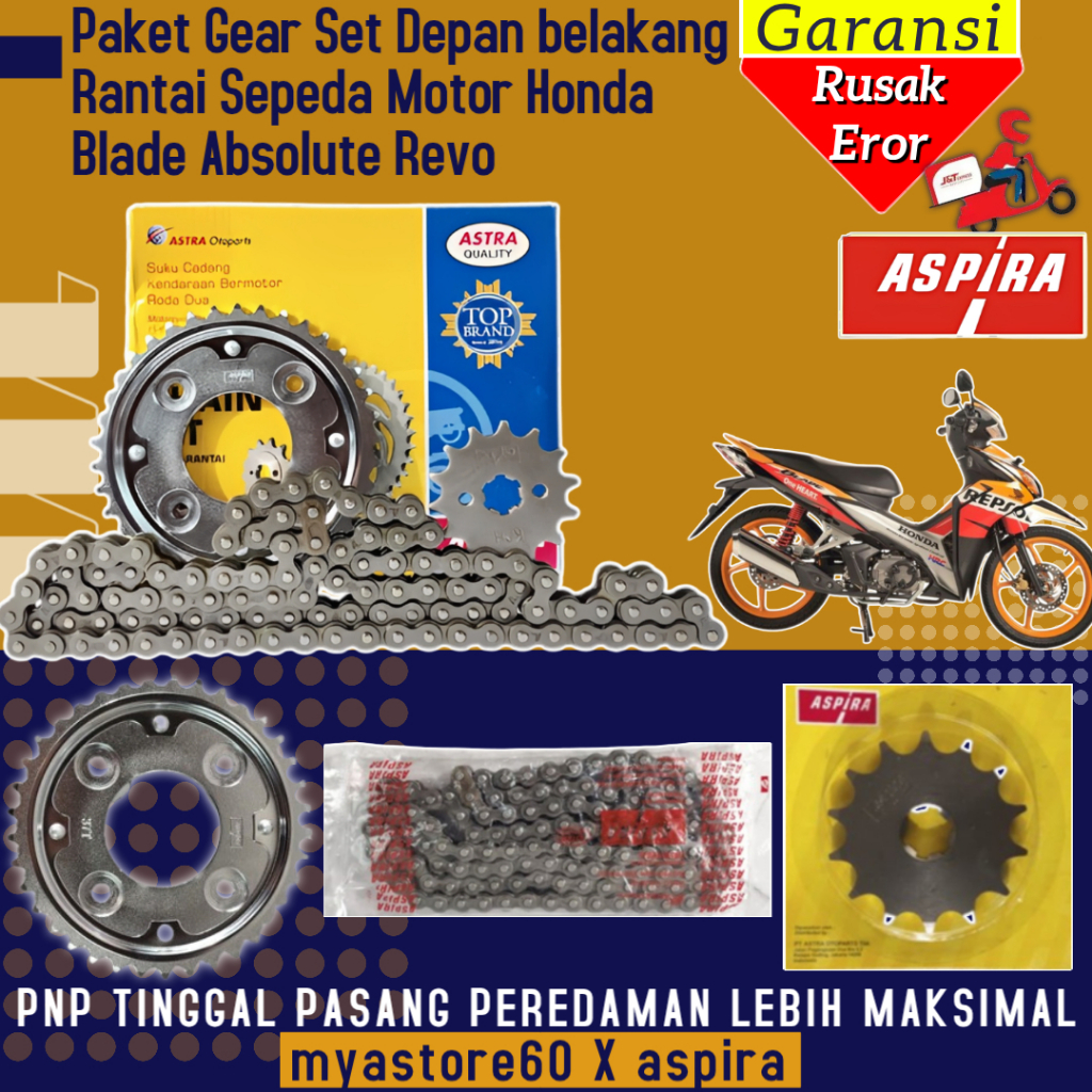 ORIGINAL ASPIRA Paket Set Rantai Gear Belakang Gear Dpn 420-14T Gear Blkg 420-37T Rantai 420-102L Se