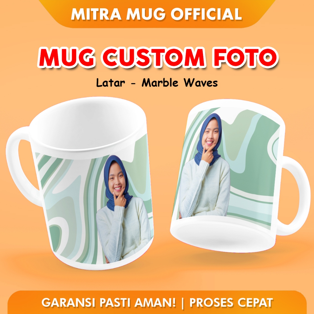 Custom Gelas Mug Hadiah Unik Latar Ekslusive - Marble Waves