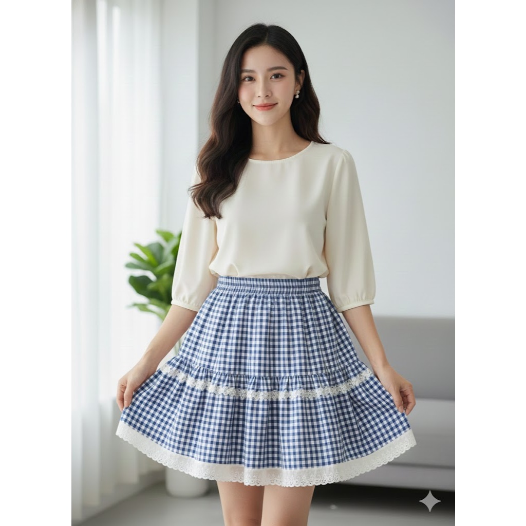 ROK MINI/ROK BAHAN KATUN DALAM FURING MOTIF KOTAK2
