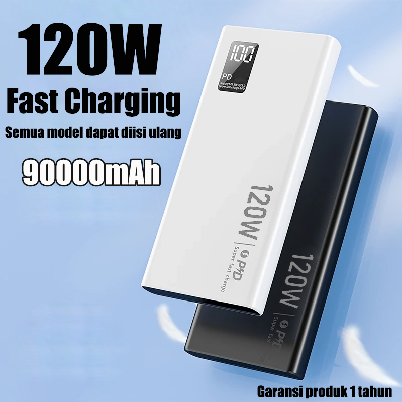 Power Bank 120W Super Fast Charging 90000mAh Dual Output USB & Type-C Display Powerbank Bank Daya Se