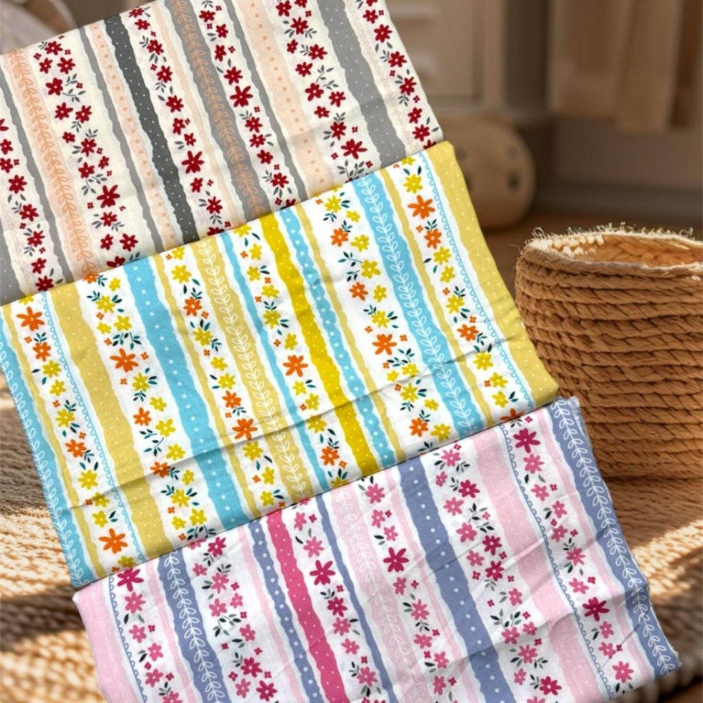 kain katun rayon viscose premium motif bunga kecil salur (0,5m)