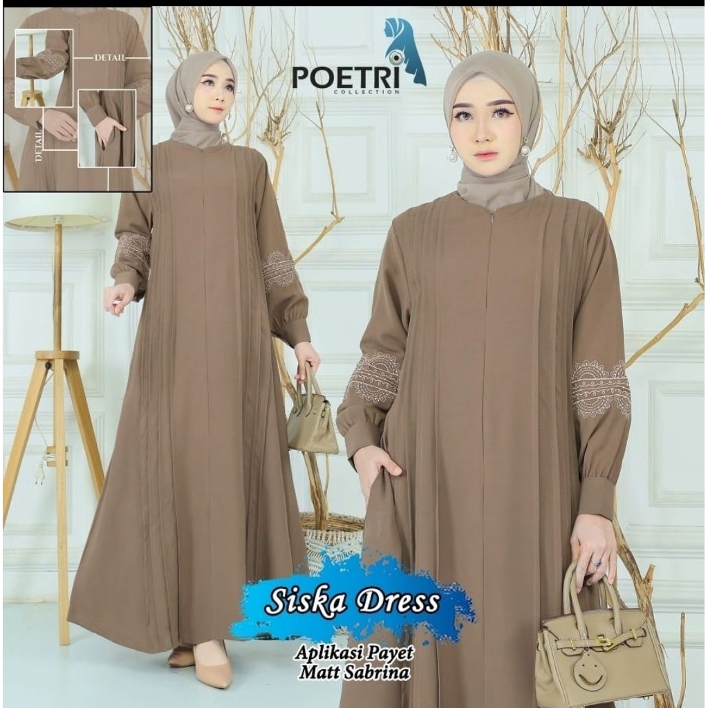 Gamis Sabrina Aplikasi Bordir Lengan Siska Dress Poetri Collection