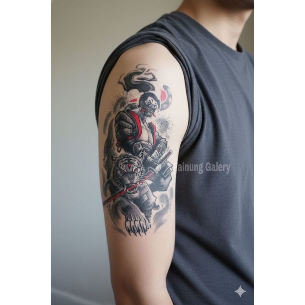 COD Tatto temporer TBS 8535 harimau samurai size 21x15 stiker tatto temporary tatto tempel sementara