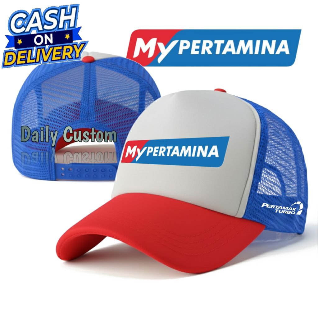 Topi Trucker My Pertamina | Topi Jaring Kerja Lapangan Spbu | Topi Jala + Logo Kanan Pertamina Fastr