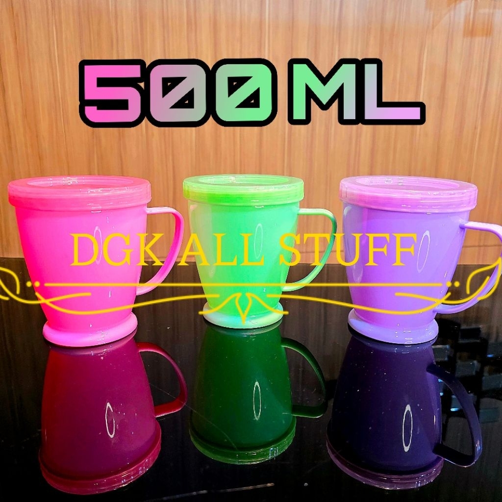 Mug Cangkir Gelas Gagang Tutup Bertutup DRAT PUTAR Es teh Kopi Plastik Hadiah Souvenir Acara Ulang T