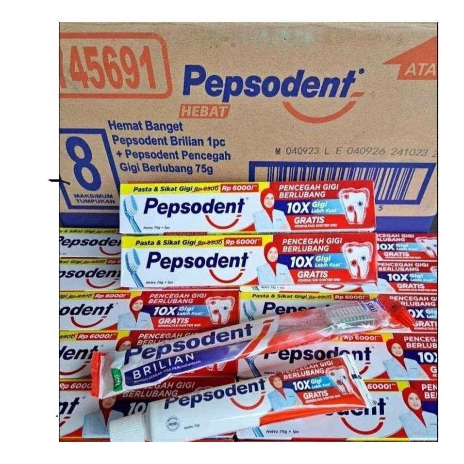 Pepsodent 75gr Free Sikat Gigi 1 Karton 72pcs
