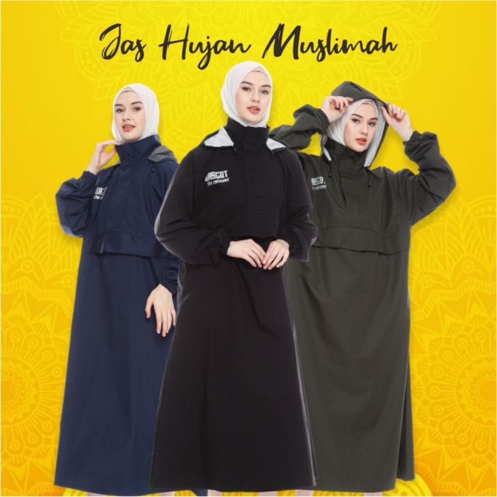 Jas hujan gamis BASCOT saku kanguru mantel hujan muslimah pria/wanita