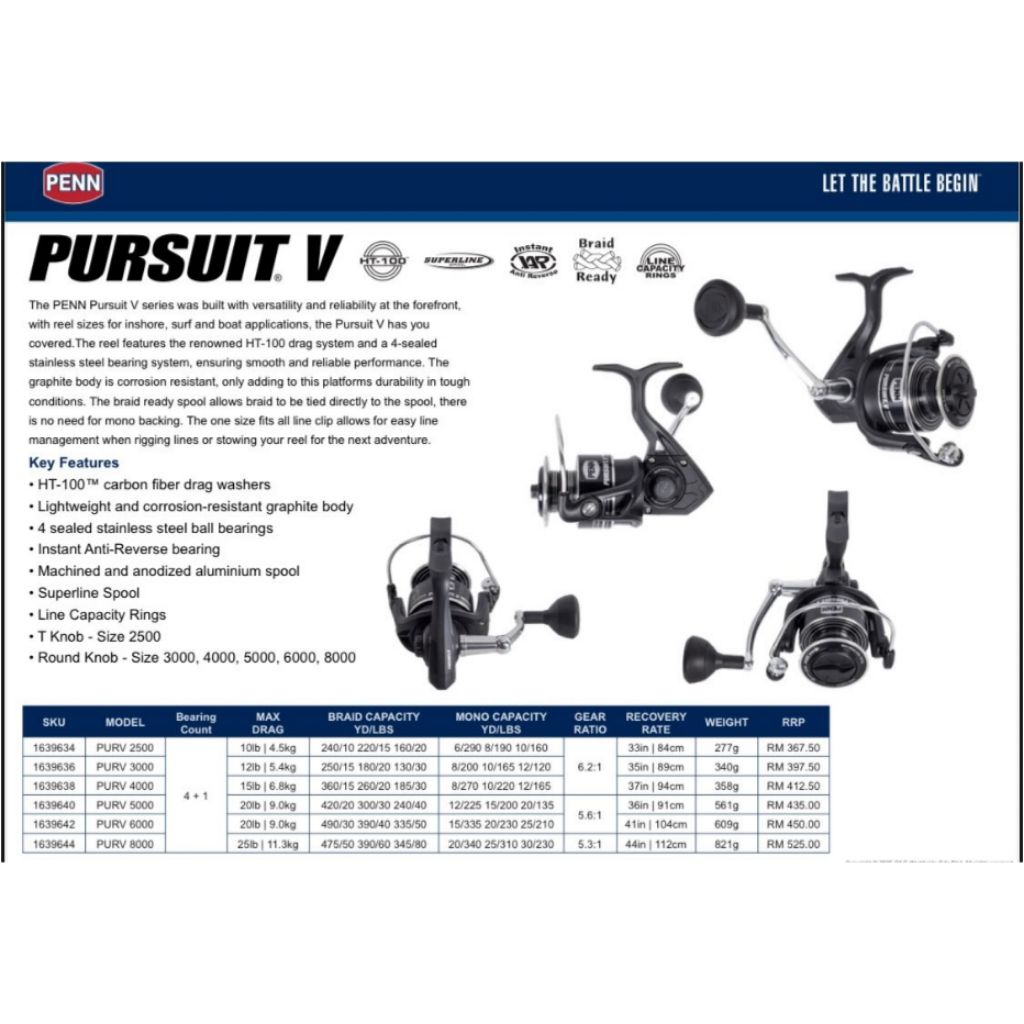 REEL PANCING PENN PURSUIT V 2500 3000 4000 5000 6000 8000 | REEL SPINNING | REEL LAUT | REEL MURAH