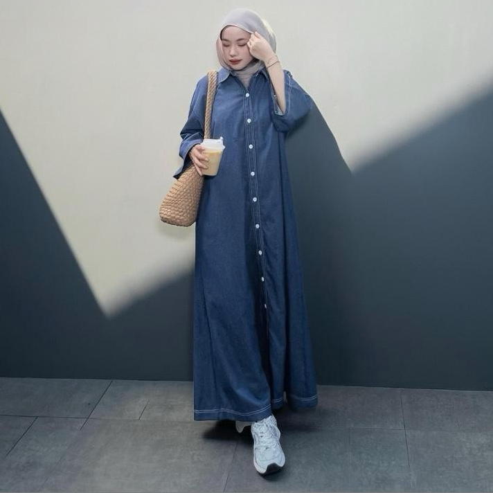 PURE- Dress Nudie Jeans Wanita Model Modern Casual Bahan Jeans Nyaman Cocok untuk Aktivitas Sehari-h