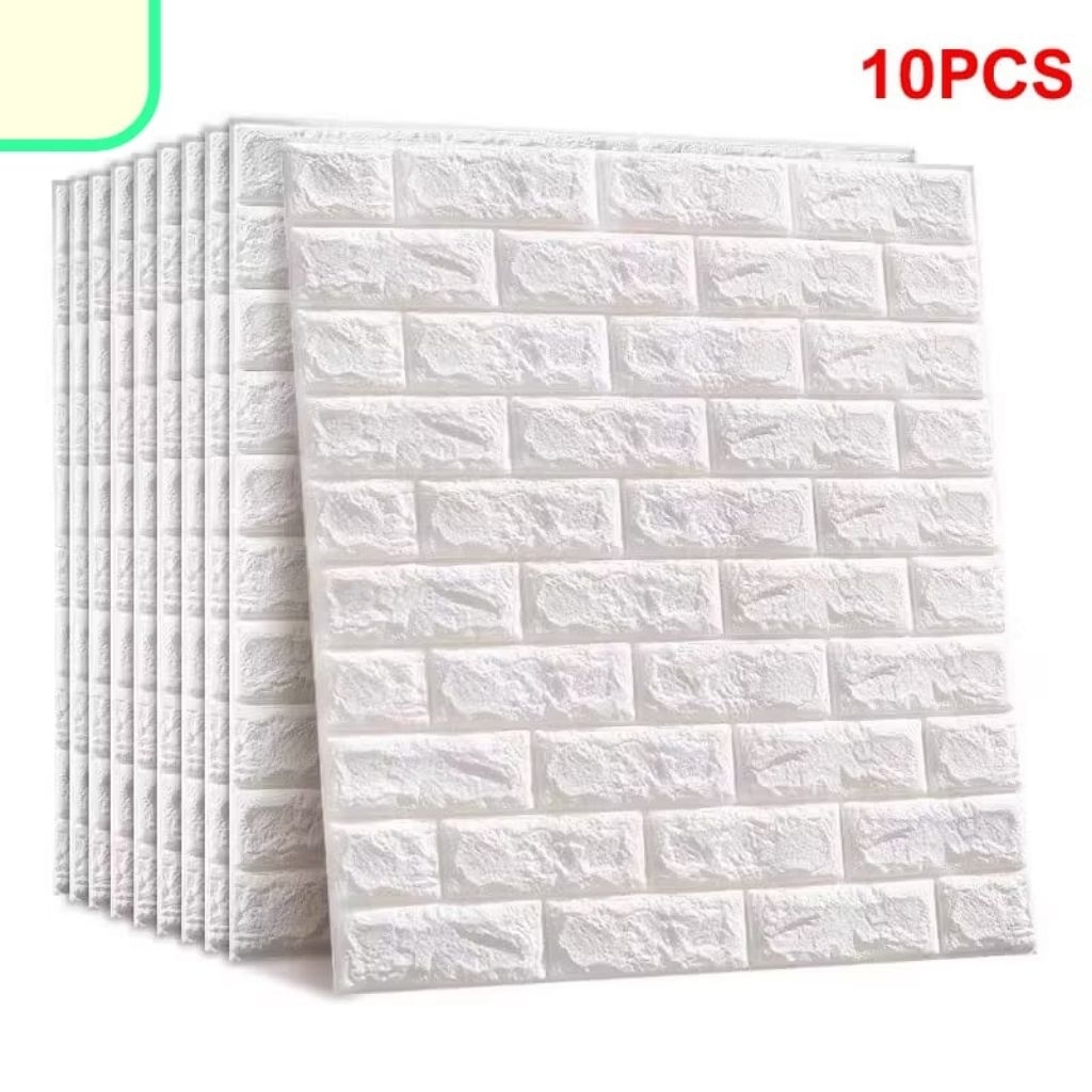Paket 10 Lembar Wallpaper Dinding Motif Bata Putih 3D 70x77