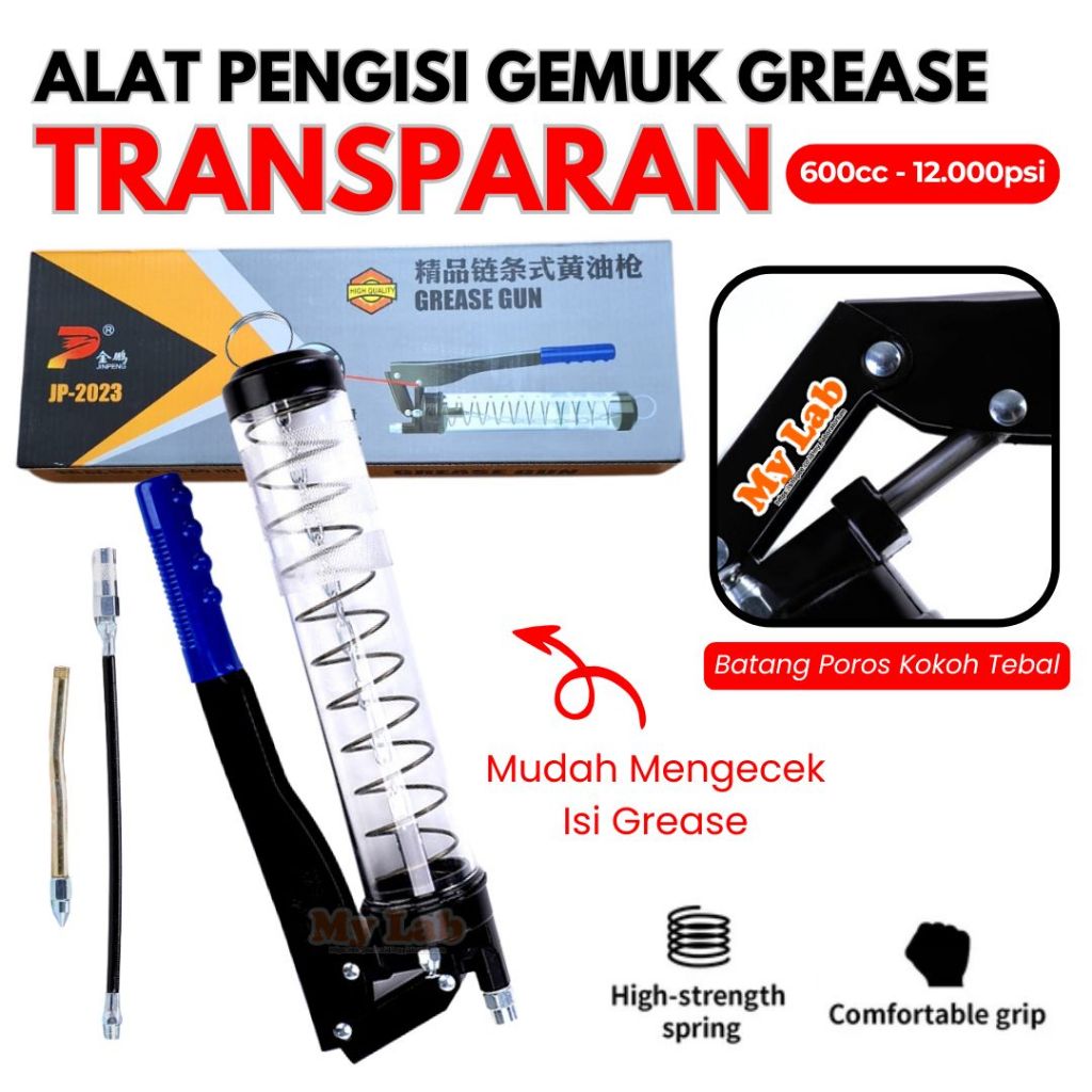 Pompa Gemuk Grease Gun Untuk Kendaraan Traktor Mobil Universal 600cc/12000 Psi Tabung Transparan
