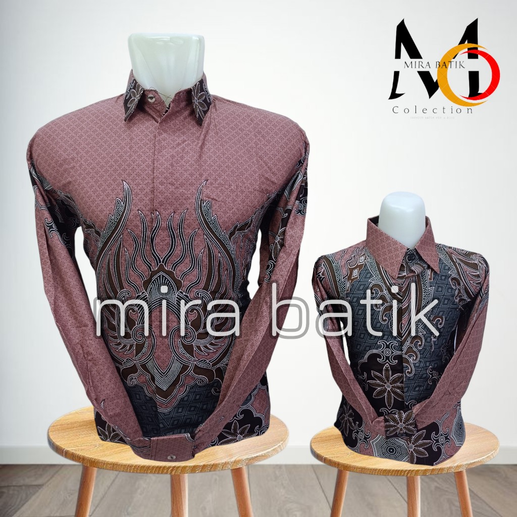 [BEST SELLER] Batik Pasangan Ayah Anak Pink Rose Gold Motif Cakra Kemeja Batik Pria Anak Lengan Panj