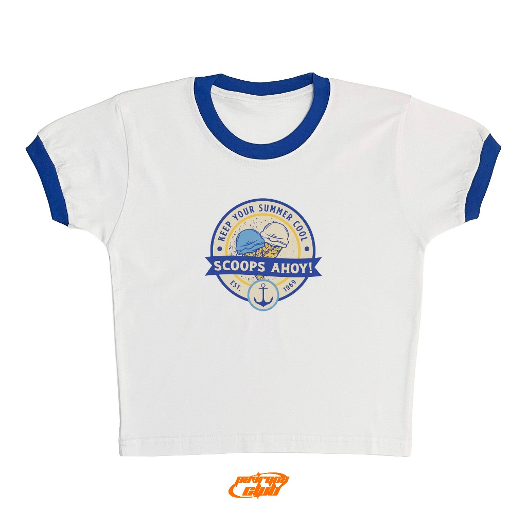 baby tee ringer tee stranger things scoops ahoy v.2 y2k style crop tee