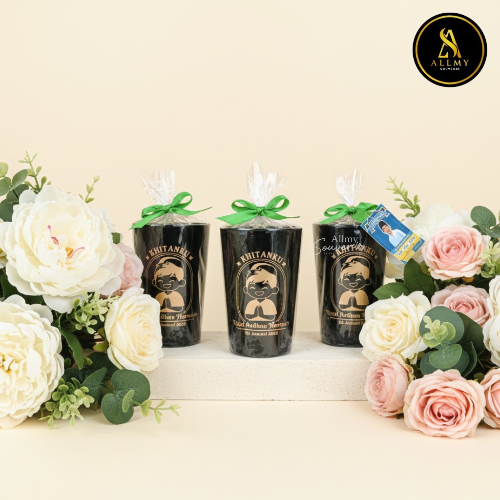 GELAS UT 8 HITAM SABLON/ SOUVENIR GELAS isi 50pcs