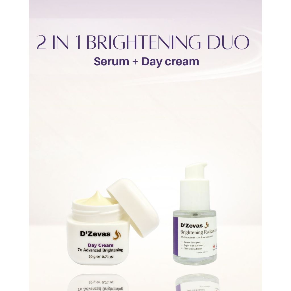 Dzevas Double whitening daily skincare serum + day cream whitening skincare mencerahkan dan melembap