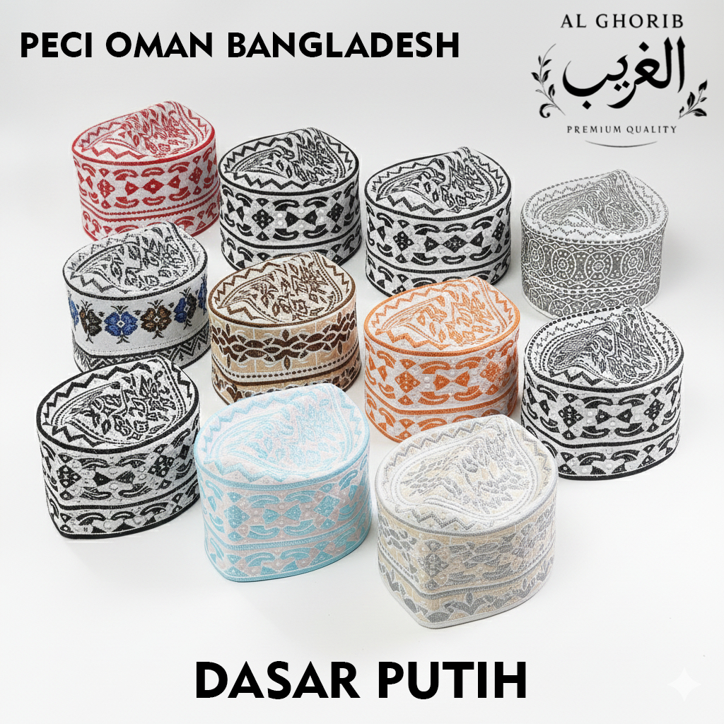 Grosiran TERMURAH peci oman bangladesh Hitam dan putih OMAN  FULL bordil premium untuk dewasa dan an