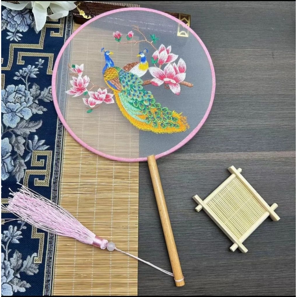 kipas bordir china kipas tangan bordir naga peacock