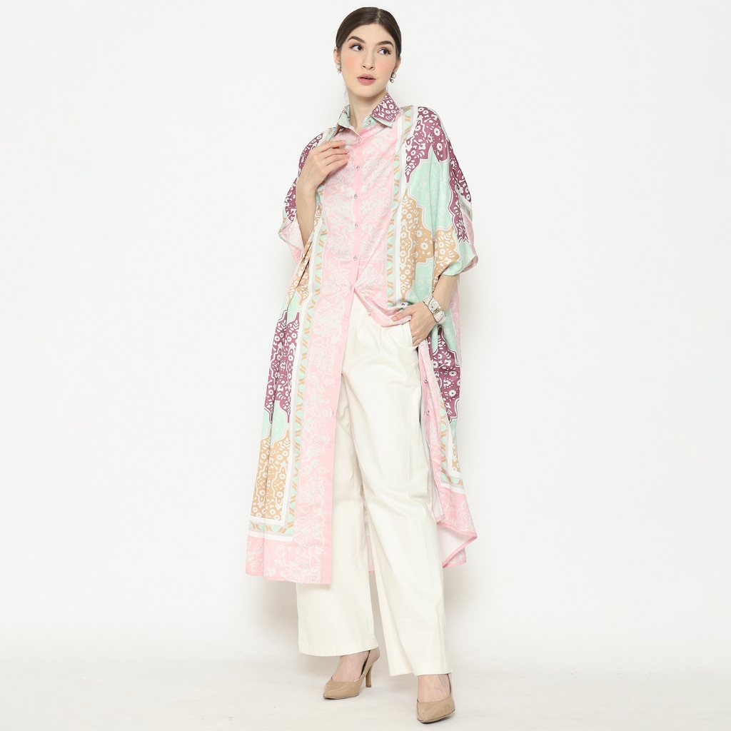 Kanzi Collection Pink Geometric Button Kaftan