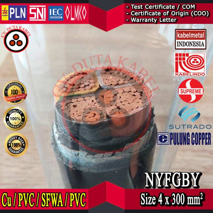 Kabel NYFGBY 4x300 mm2 MERK KABELMETAL (KMI)/SUPREME/KABELINDO/SUTRADO/PULUNG/4x300 mm2
