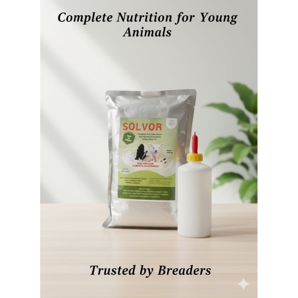 PAKET SOLVOR 1KG PLUS BOTOL & DOT 500 ML (SUSU & BOTOL PENGGANTI SUSU INDUK UNTUK ANAKAN SAPI & KAMB