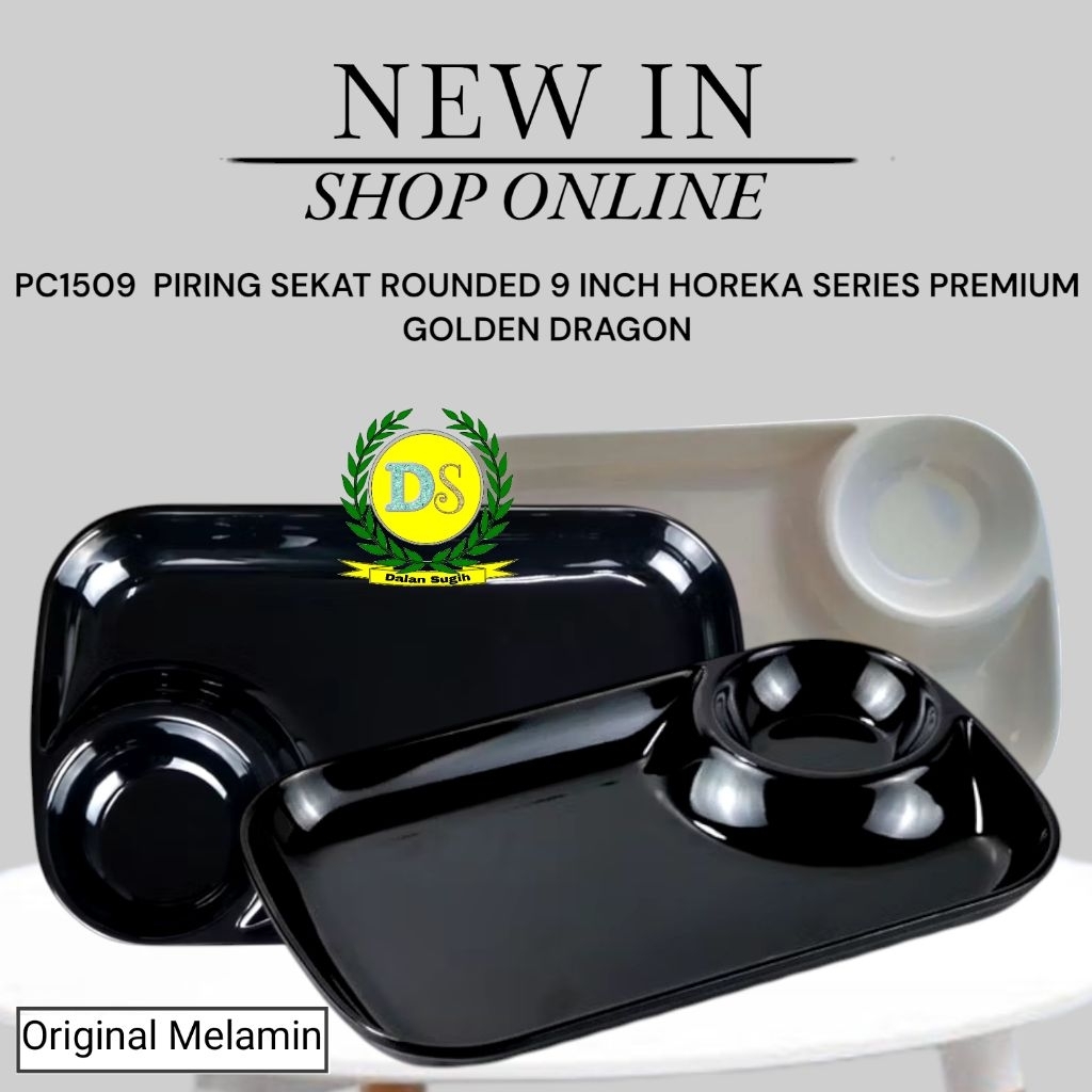 Original Melamin PC1509 Piring sekat ROUNDED 9 Inch horeka golden dragon