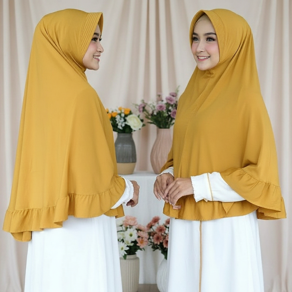 Khimar Jumbo Adzriah Jersey Premium - Jilbab Jumbo Instan Syari Variasi Rempel - Bergo Menutup Dada 