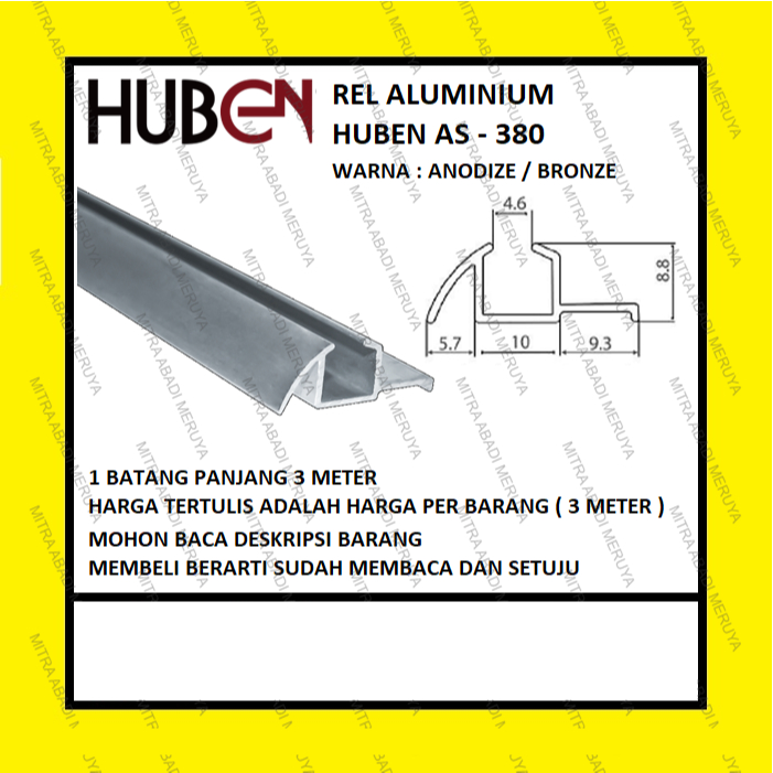 Rel Sliding Pintu Lemari Geser 380 Bronze - HUBEN-380