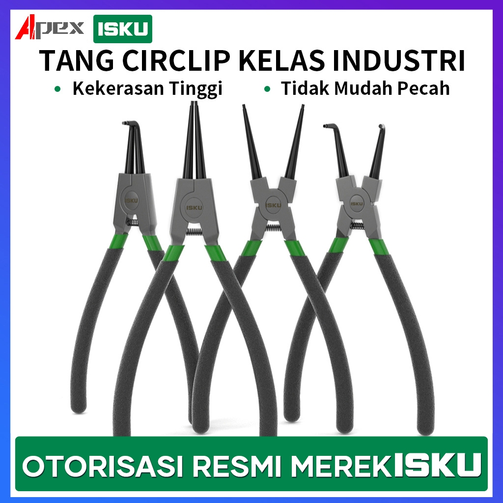 ISKU Alat Tang Penjepit Snap Ring Circlip Pliers Set 4 Pcs 7 Inch Lurus Bengkok Kunci Buka Tutup Peg