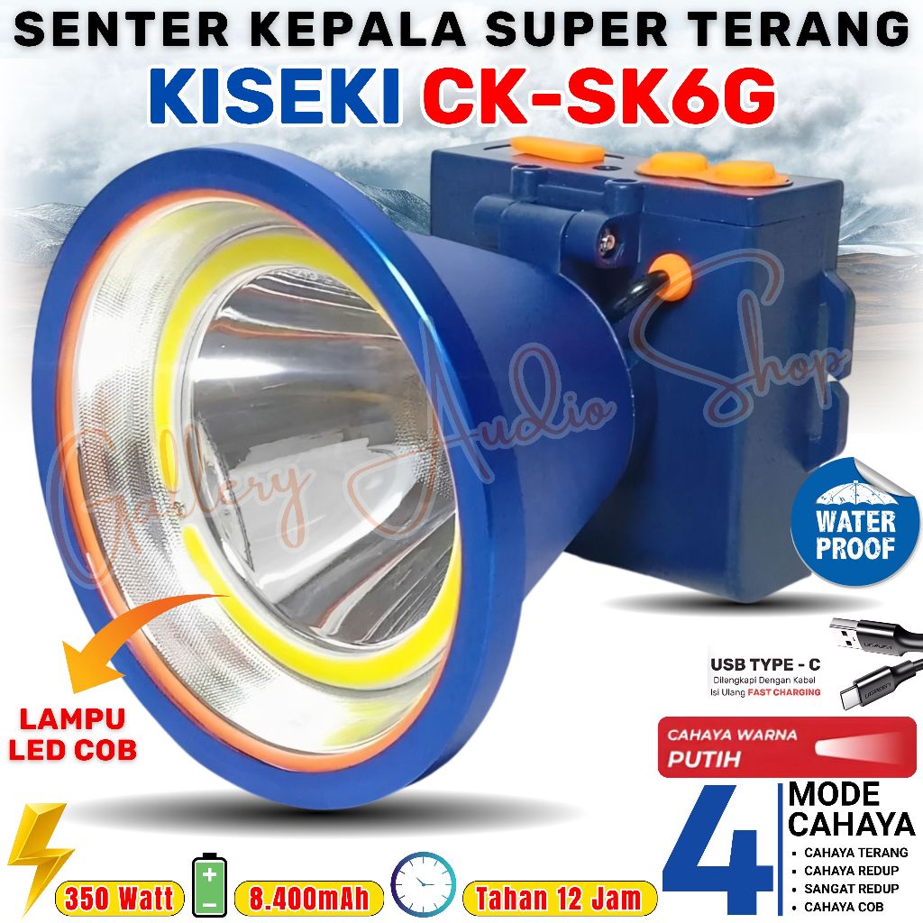 TERBARU~Senter Kepala Super Terang KISEKI CK-SK6G + LED COB | Senter Kepala LED Cahaya Putih Waterpr