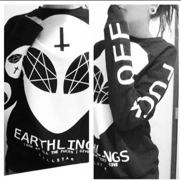 Baju Killstar Earthlings Alien Fuck Off Long Sleeve Shirt Kaos Sweater Lengan Panjang Bahan Tebal CN
