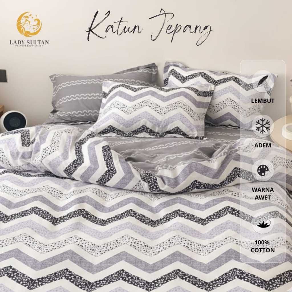LADY SULTAN Bedcover Set Katun Jepang Pigment – Motif Kotak, Grid, Tartan & Abstrak Estetik
