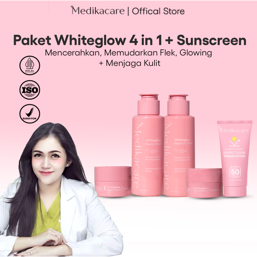Medika Care Paket Premium Whitening 4 IN 1 + Sunscreen | Mencerahkan, Memudarkan Flek, Glowing