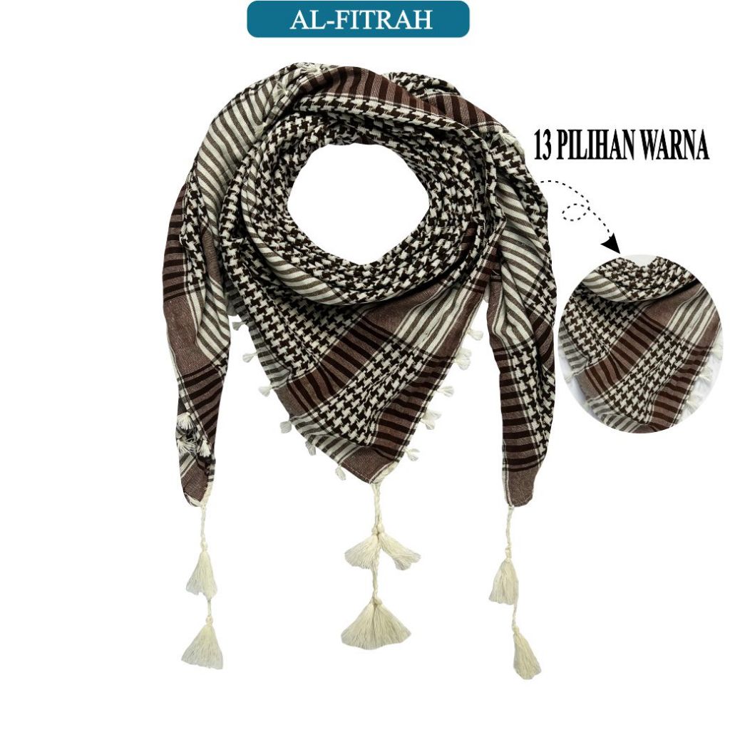 AL FITRAH Sorban Arab Pria Motif Kotak - Ada 13 Varian Warna /  Sorban Keffiyeh Rumbai Premium