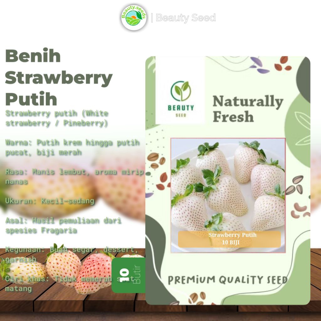 10 Bibit Strawberry Putih - Benih Buah Strawberry Premi White Import - STRAWBERRY PUTIH