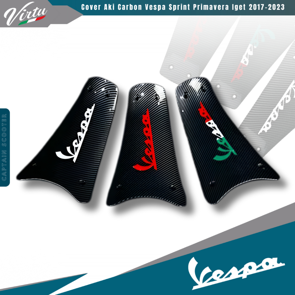 (Bukan Untuk 2024-Terbaru) VIRTU Tutup COVER AKI Carbon Water Printing Vespa Sprint Primavera 2014-2